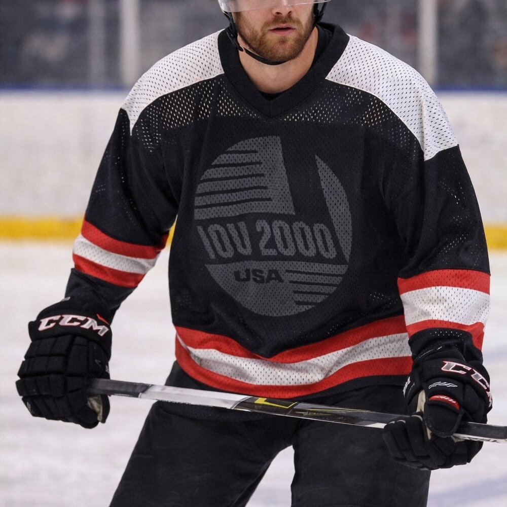 IOU 2000 USA Hockey Jersey Men's L Mesh #18 Polyester Made in USA Pre-Owned